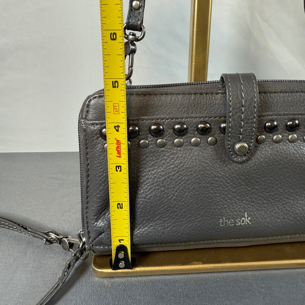 The Sak Iris Gray Leather Studded Smartphone Wristlet Wallet Crossbody - Picture 9 of 9